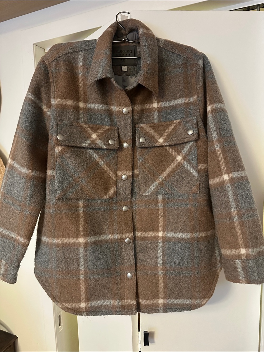 Blank NYC Brown & Gray Plaid Utility Shacket